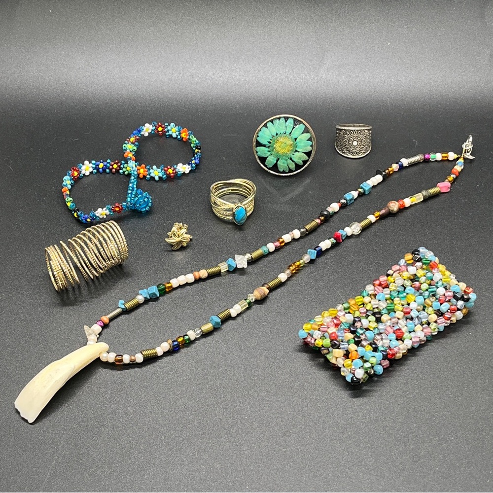 Turquoise and Bone Pendant Necklace with Wooden Beads